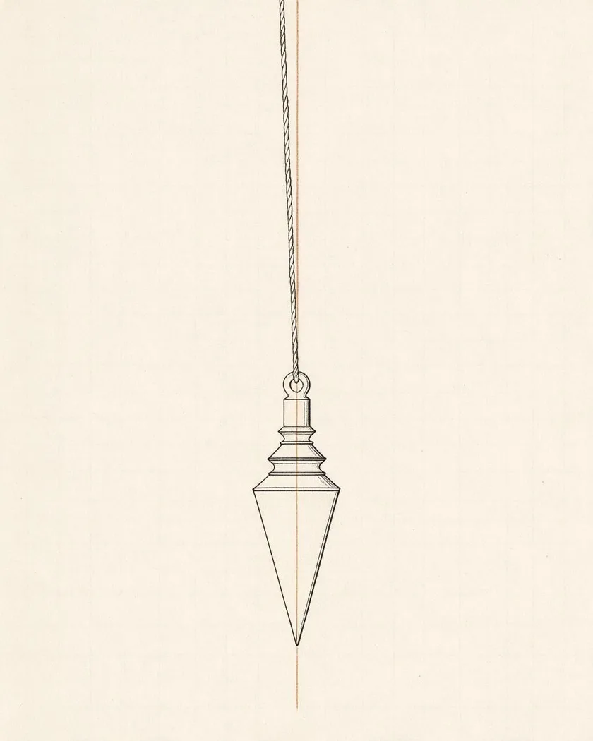 Schematic drawing of a plumb bob on its line